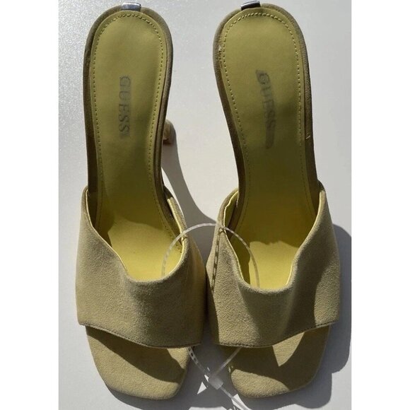 GUESS Shoes - GUESS Yellow Padded Hambree 1191221 Square Toe Leather Heels Women’s Sz 6